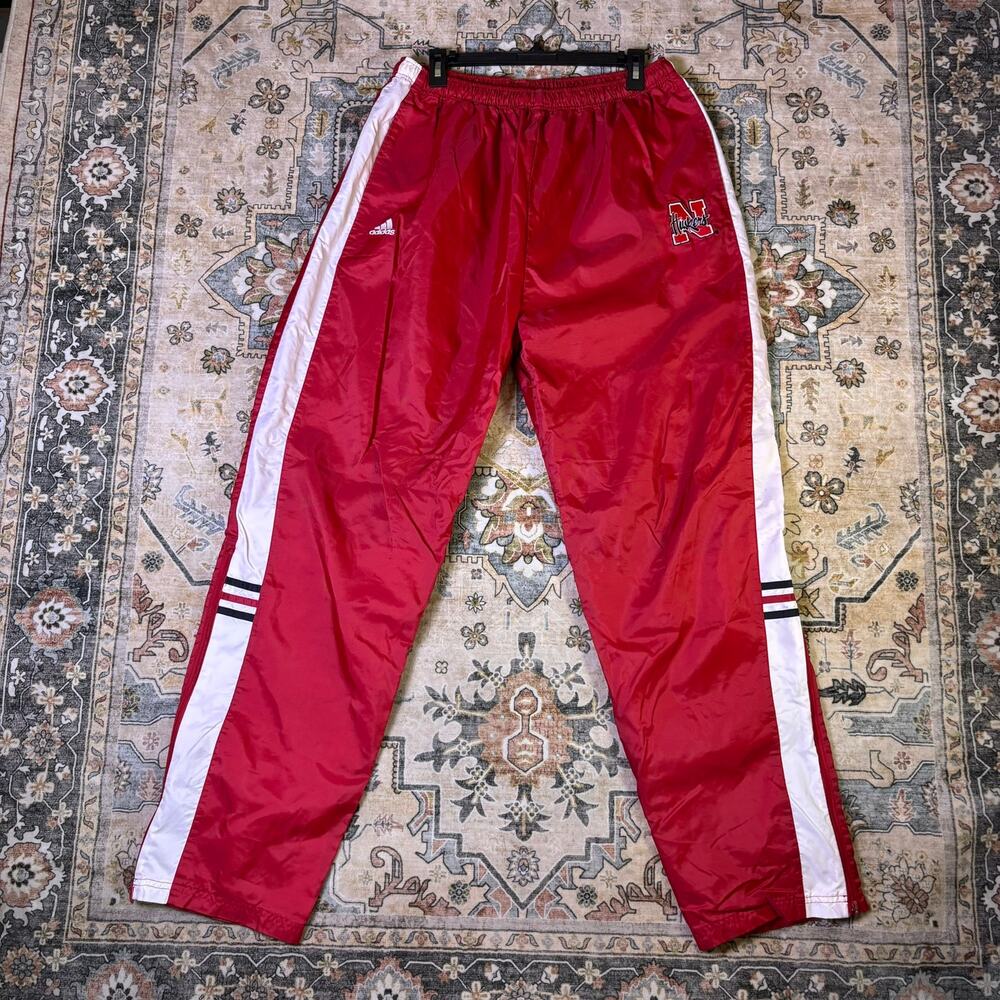 Vintage Nebraska Huskers Adidas Track Pants Y2K 90s Red Baggy Gym Size XL